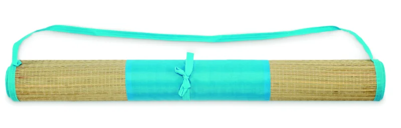 Strandmat van natuurlijk stro RAFIA Turquoise