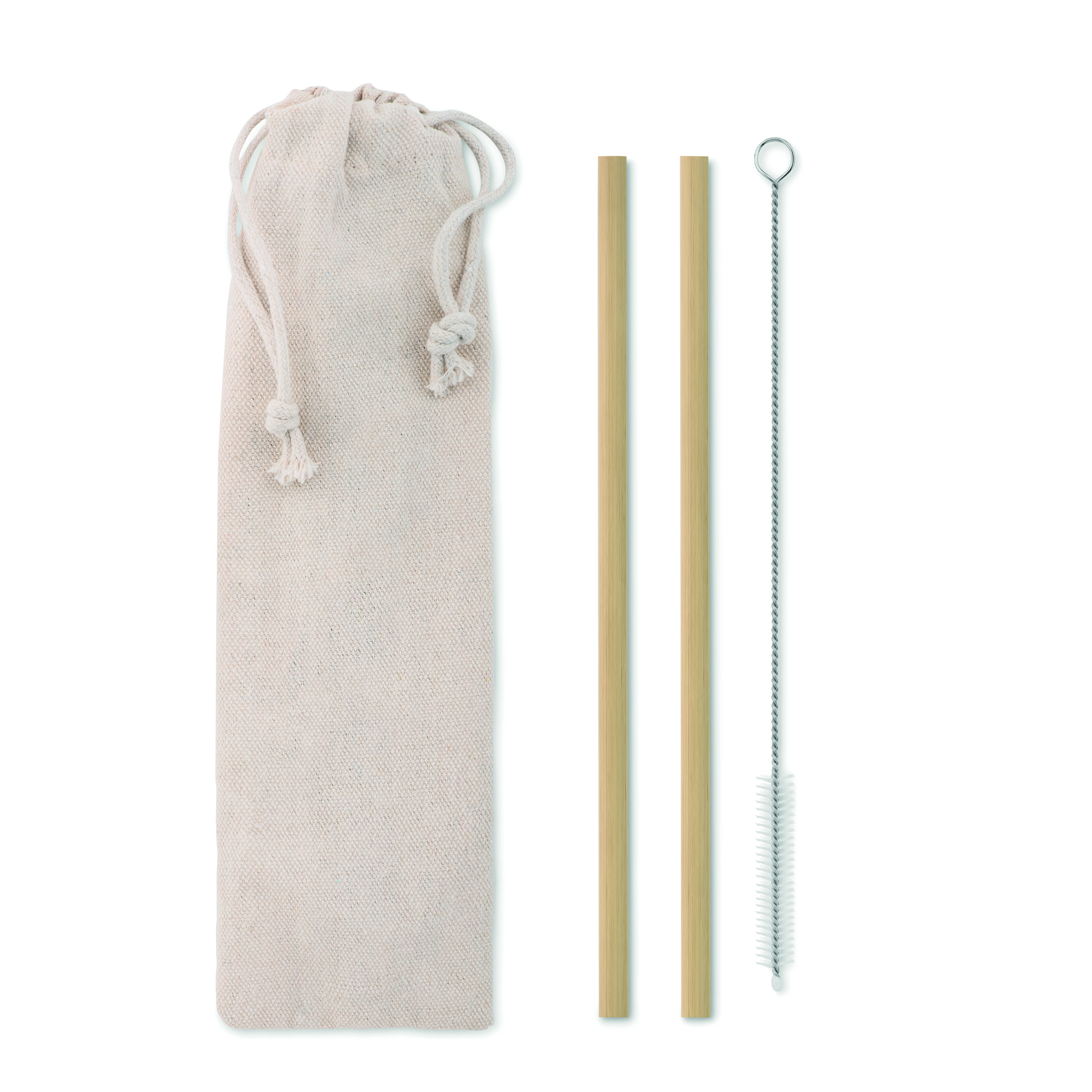Bamboo rietjes en borstel set NATURAL STRAW